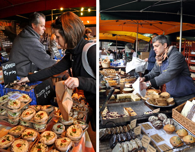 Stalls selling food and drink at Borough Market in London