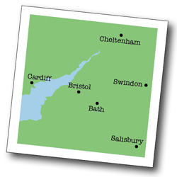 Map of the region around Bath in England