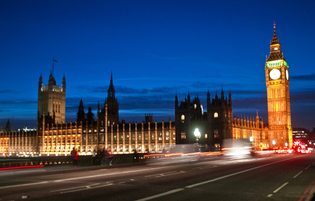 Houses of Parliament, London's South Bank at dusk